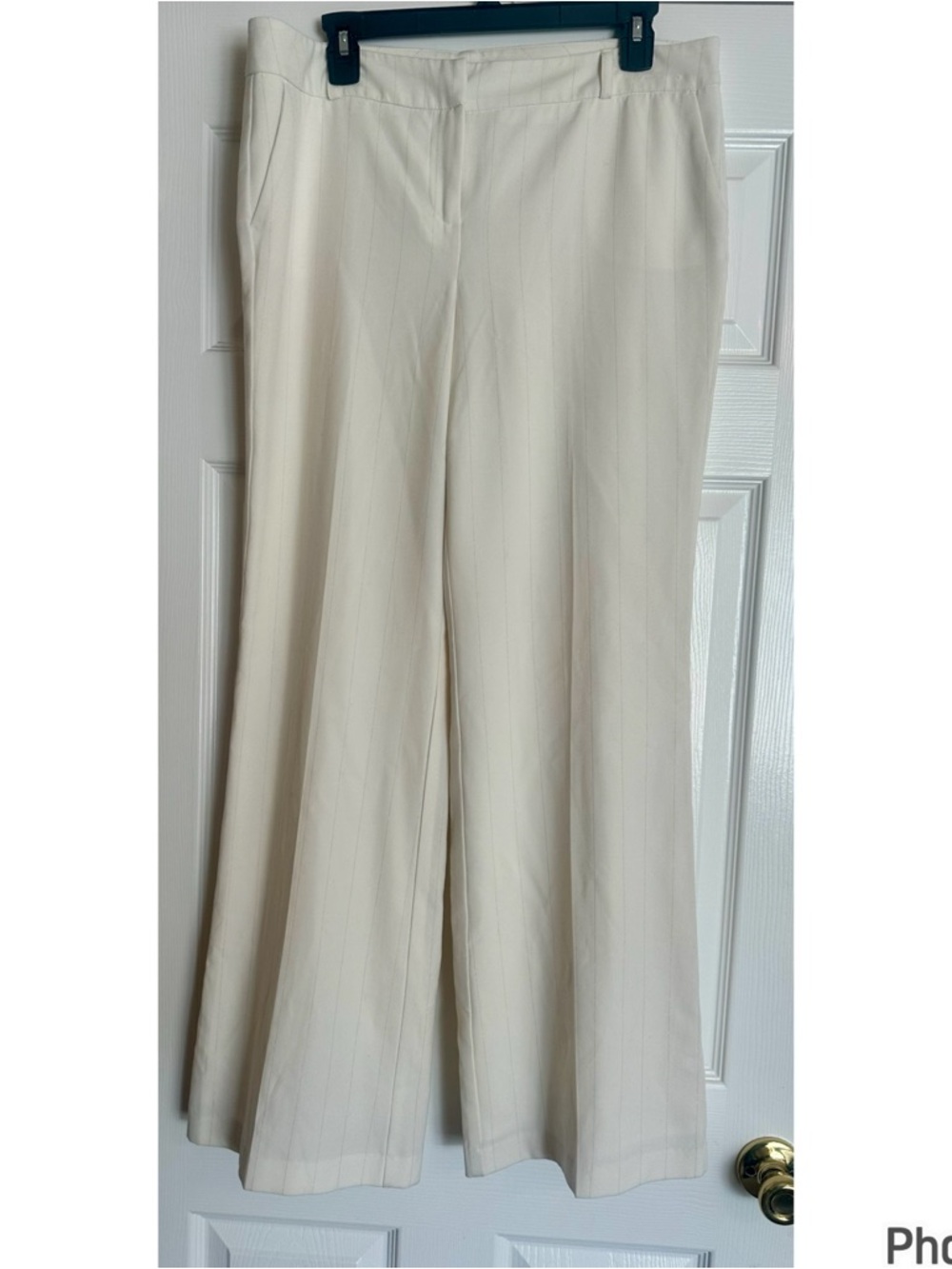 NY & Co Cream Wide-Leg Pinstriped Dress Pants